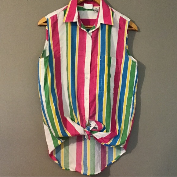 Vintage Tops - Vintage 90’s Striped Sleeveless Button Down